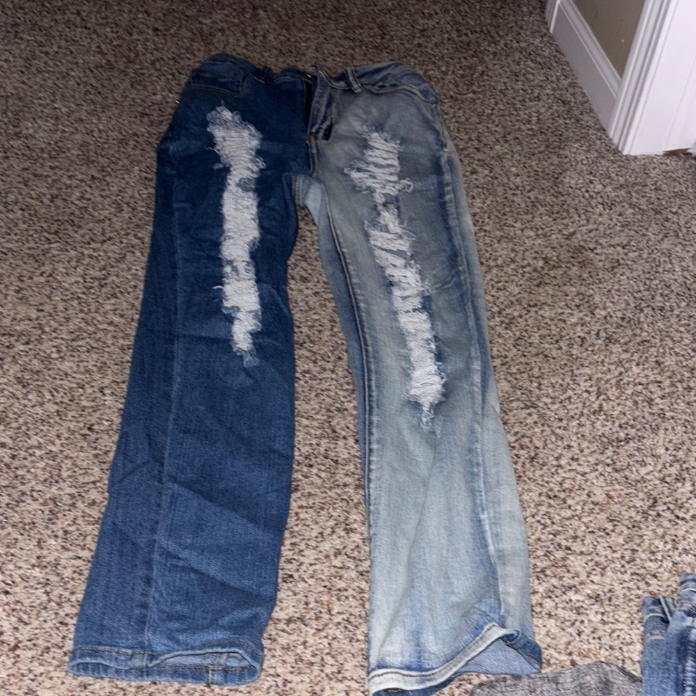 Stylish Women's Ripped Jeans - Dark Blue and Light Blue